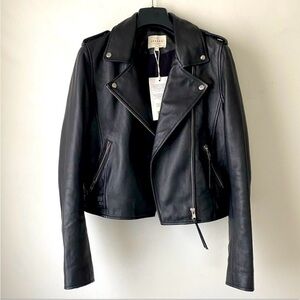 NWT Sezane Zig Black Goat Leather Jacket